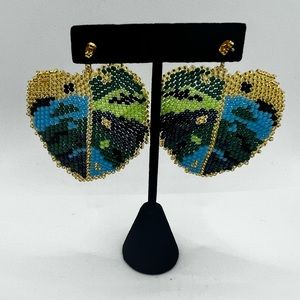 Grande beaded leaf earrings